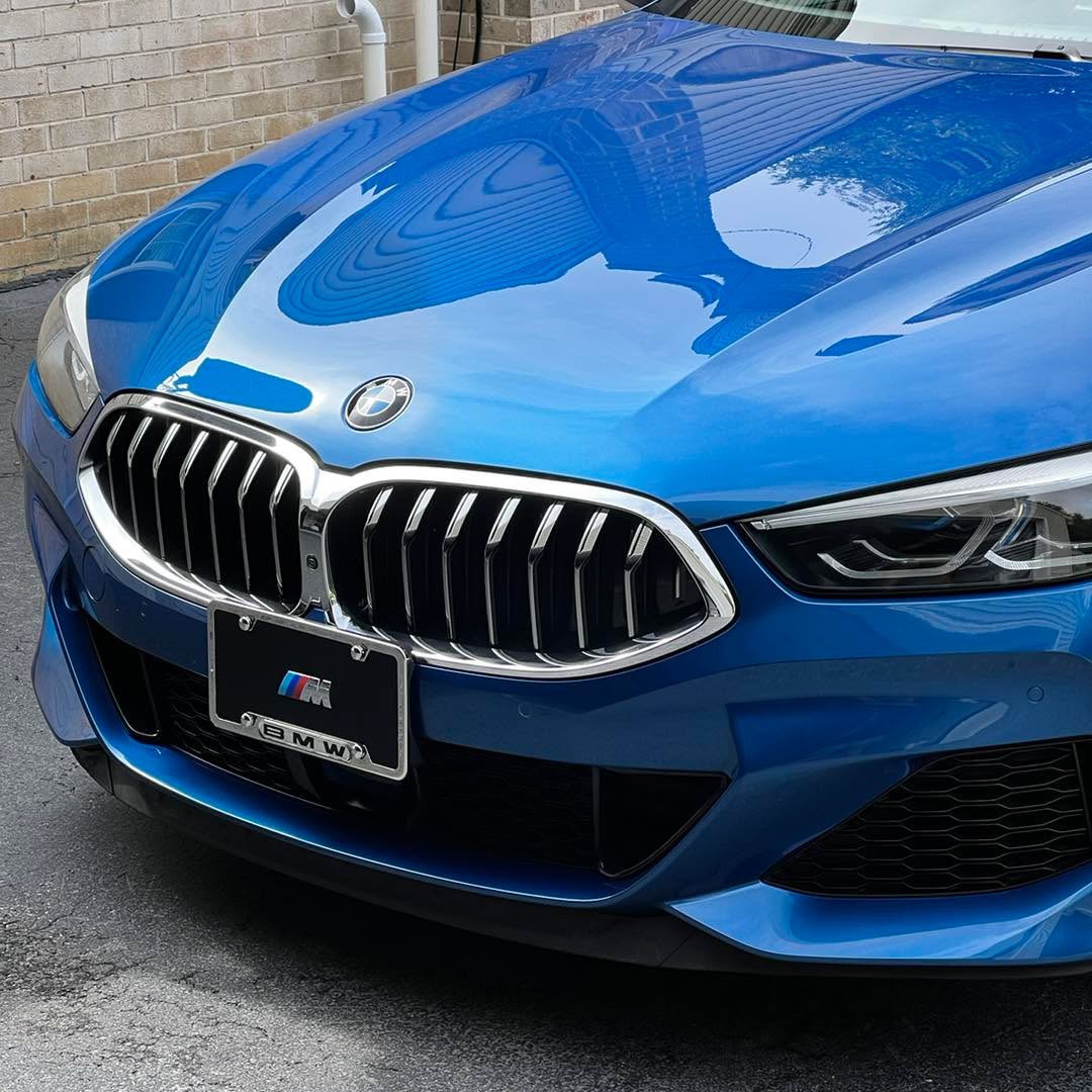 Blue BMW M850i front end showing incredible paint depth from ceramic coating at Attention 2 Details Lancaster PA