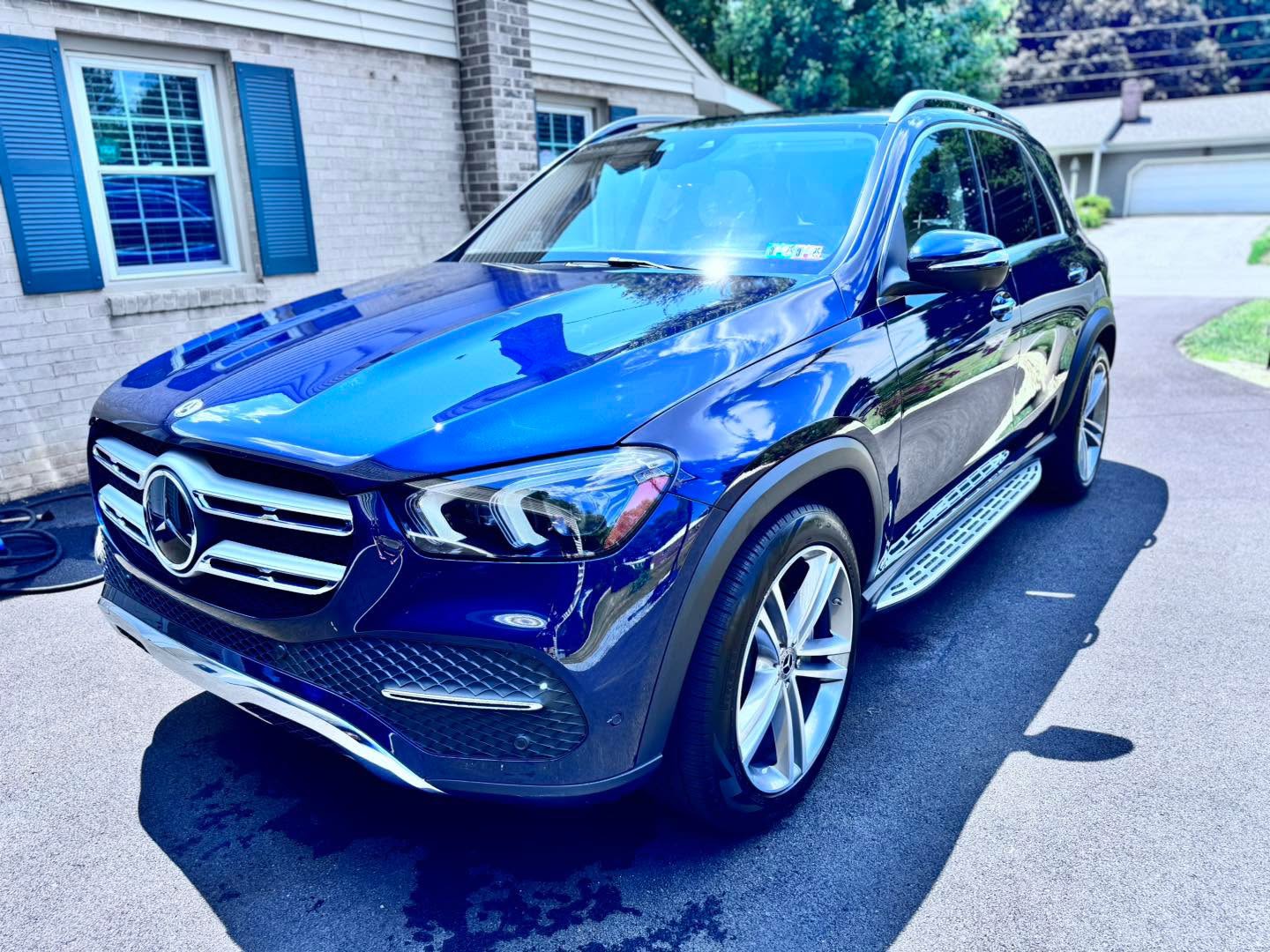 Blue Mercedes-Benz GLE with glossy paint after full detail at Attention 2 Details Lancaster PA